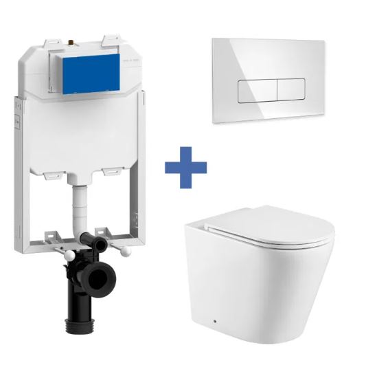 INODORO BTW SUSPENDIDO BLANCO PULSADOR CROMO BRILLO AQUORE TURIN PACK TURIN PACK WC BTW SUSPENDIDO BLANCO + ASIENTO + SOPORTE + PULSADOR CROMO BRILLO AQUORE - Imagen 1