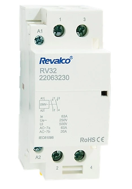 CONTACTOR MODULAR 2 MODULOS 2 POLOS 63A 230V 2NO REVALCO