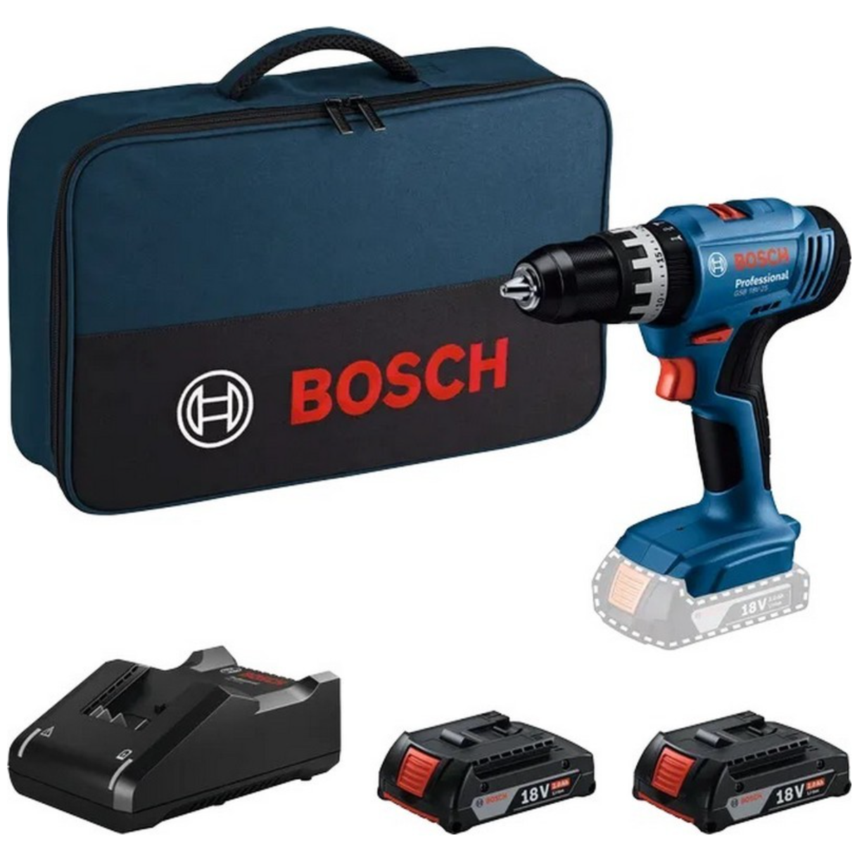 BOSCH KIT BOSCH GSB 18V-25 + 2 BATERIAS 2.0 + MALETIN LONA