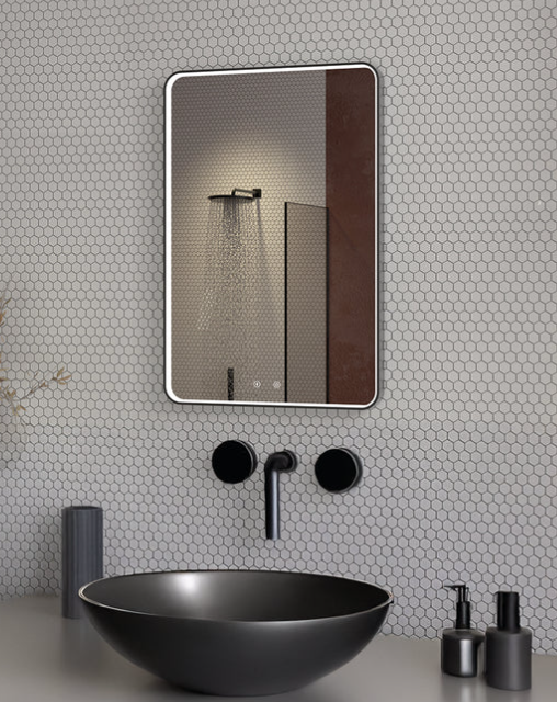 DELHI ESPEJO RECTANGULAR MARCO METALICO 800X600 MM LED + DOBLE SENSOR + ANTIVAHO AQUORE