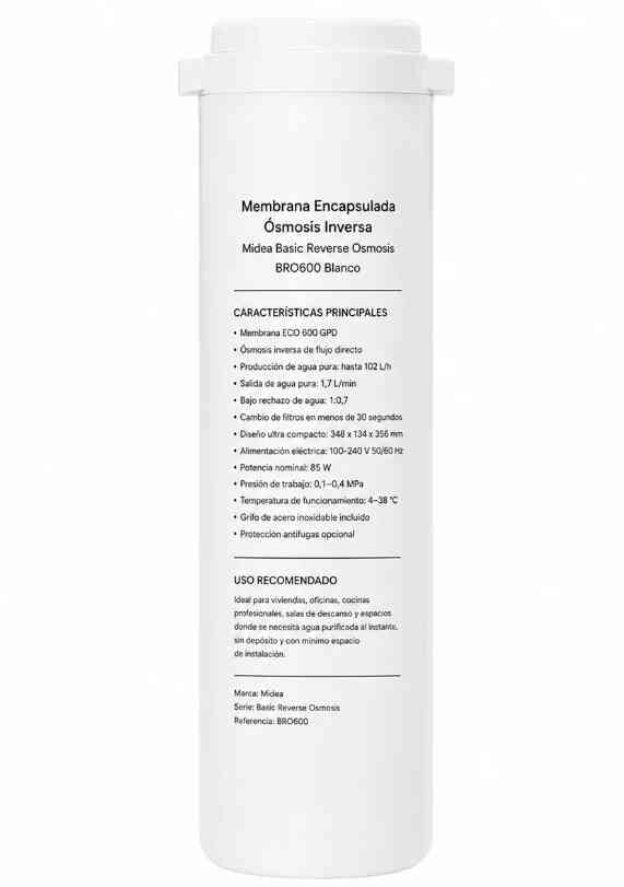 MEMBRANA ENCAPSULADA OSMOSIS INVERSA 600GPD MIDEA MEMBRANA ENCAPSULADA OSMOSIS INVERSA 600GPD PARA OSMOSIS BRO 600 ALKA MIDEA - Imagen 1